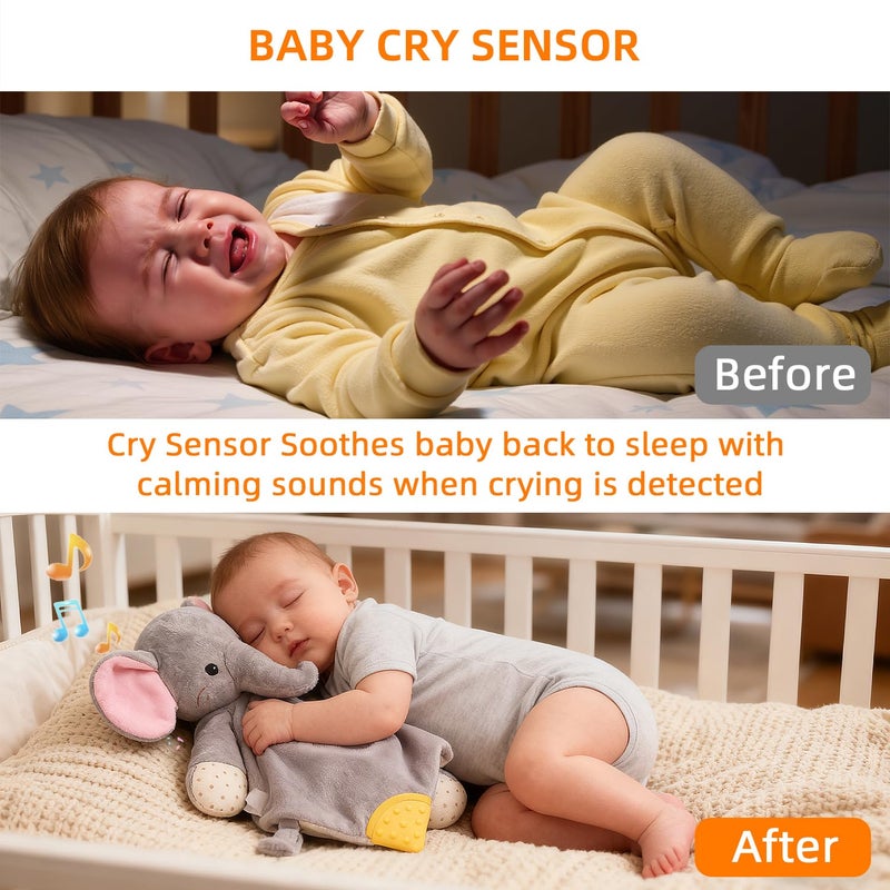 BEREST Elephant Baby Lovey Rechargeable Sleep Soother with 10 White Noises (Heartbeat, Shushing & Lullabies) & Cry Sensor|Timer|Recording|Plush Blanket Comforter Gift for Newborns|Infants|Boys & Girls - Image 3